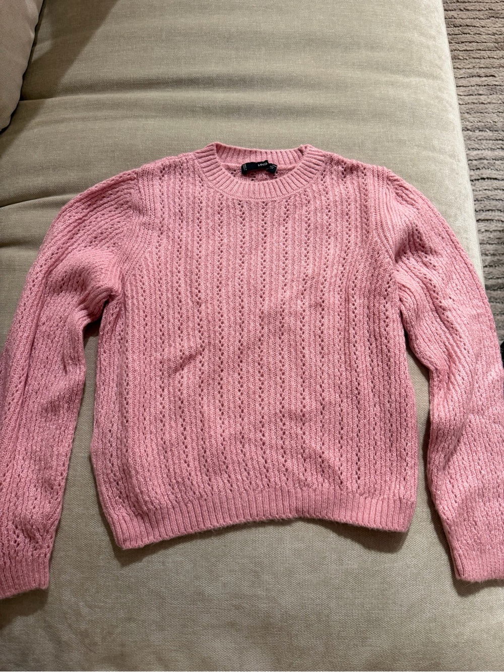 Mango Pink Cable-Knit Crewneck Sweater
